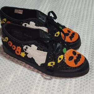 COLORWORKS EUC VINTAGE 1996 WOMEN'S SIZE 9 HALLOWEEN BEADED PUMPKIN LACEUP SHOES